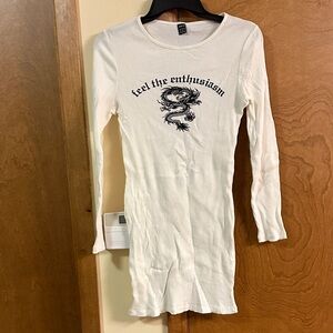 SHEIN White Mini Dress with Black Dragon Print